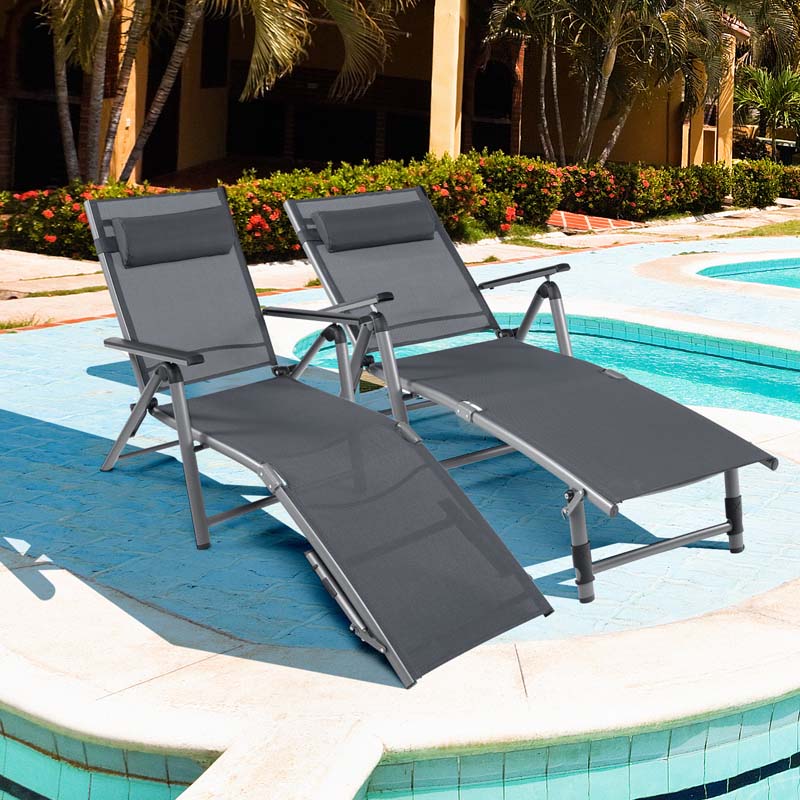 Folding Aluminum Chaise Lounge Chair With Quick Drying Fabric 8 Position Outdoor Lounge Recliner - Comfortable And Ergonomic Design