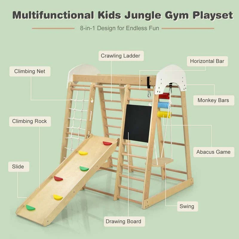 8 In 1 Wooden Climbing Toys For Toddlers Kids Indoor Playground Jungle Gym Climber Playset With Slide