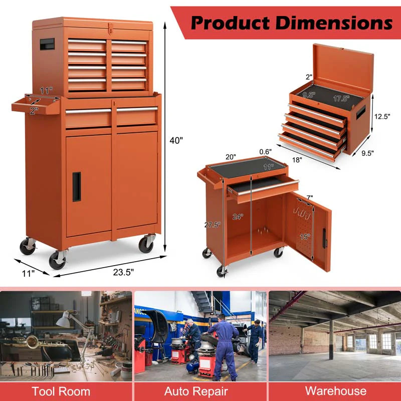 2 In 1 Rolling Tool Chest 5 Drawer Tool Storage Cabinet With Wheels Adjustable Shelf Tool Box Organizer For Garage Warehouse Workshop - Durable Tools For Home Projects