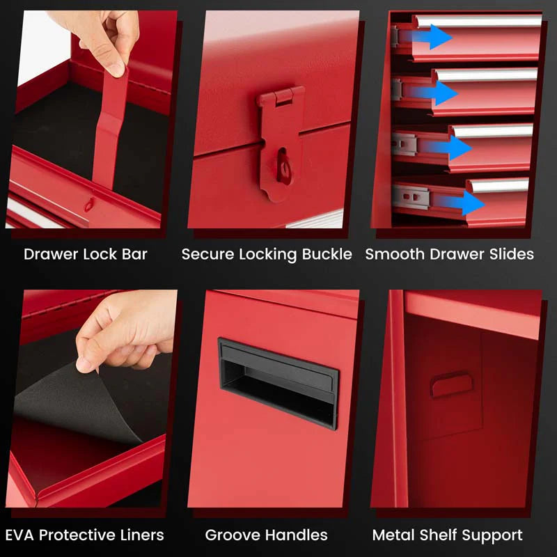 2 In 1 Rolling Tool Chest 5 Drawer Tool Storage Cabinet With Wheels Adjustable Shelf Tool Box Organizer For Garage Warehouse Workshop - Durable Tools For Home Projects