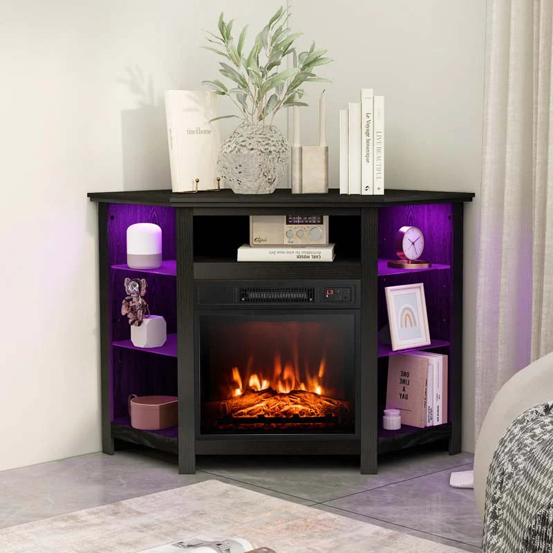 Modern Corner Fireplace Tv Stand With Led Lights For Tvs Up To 50Quot Entertainment Center With Electric Fireplace Amp App Control
