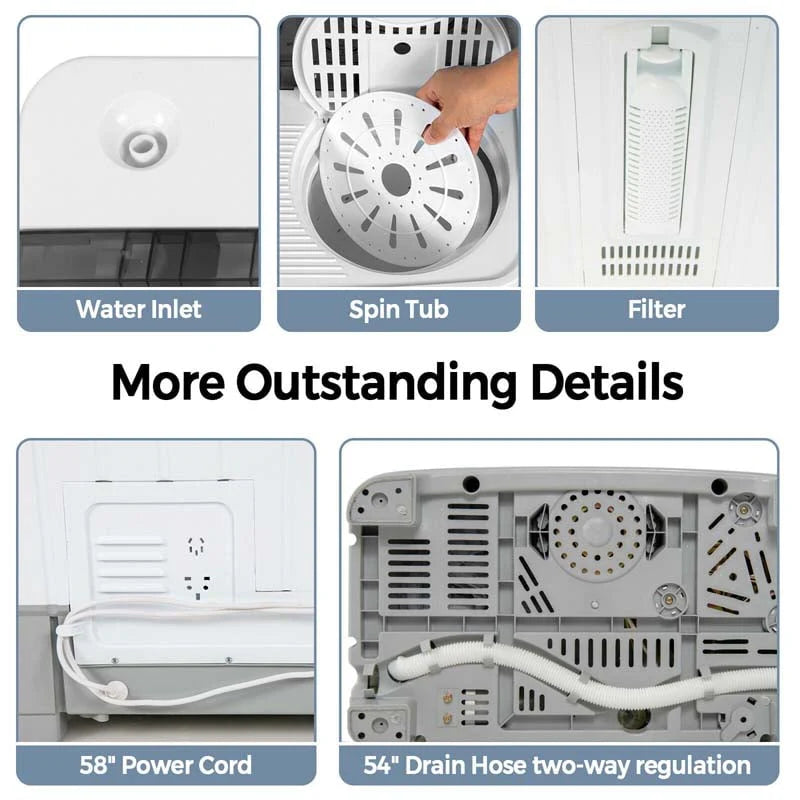 22 Lbs 2 In 1 Portable Washing Machine With Drain Pump Twin Tub Top Load Washer Dryer Combo For Rv Apartment