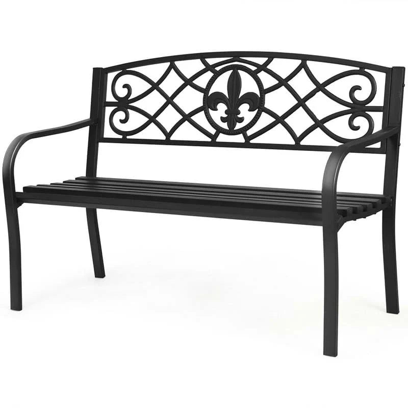 50Quot Weatherproof Outdoor Patio Bench With Pattern Backrest Heavy Duty Metal Park Bench For Garden Backyard Porch