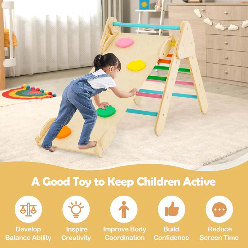 5 In 1 Montessori Wooden Climbing Toys For Toddlers Arch Climber Ladder With Sliding Ramp Kids Triangle Climber Play Gym Set - High Quality Set For Everyday Use