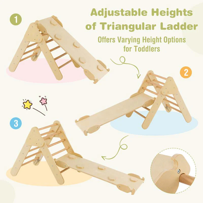 5 In 1 Montessori Wooden Climbing Toys For Toddlers Arch Climber Ladder With Sliding Ramp Kids Triangle Climber Play Gym Set - High Quality Set For Everyday Use