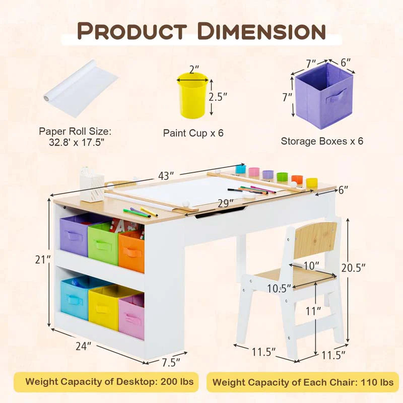 3 In 1 Wood Kids Art Table Amp Easel Set With 2 Chairs 6 Storage Bins Paper Roller Paint Cups Toddler Crafts Activity Table Chair Set - High Quality Set For Everyday Use