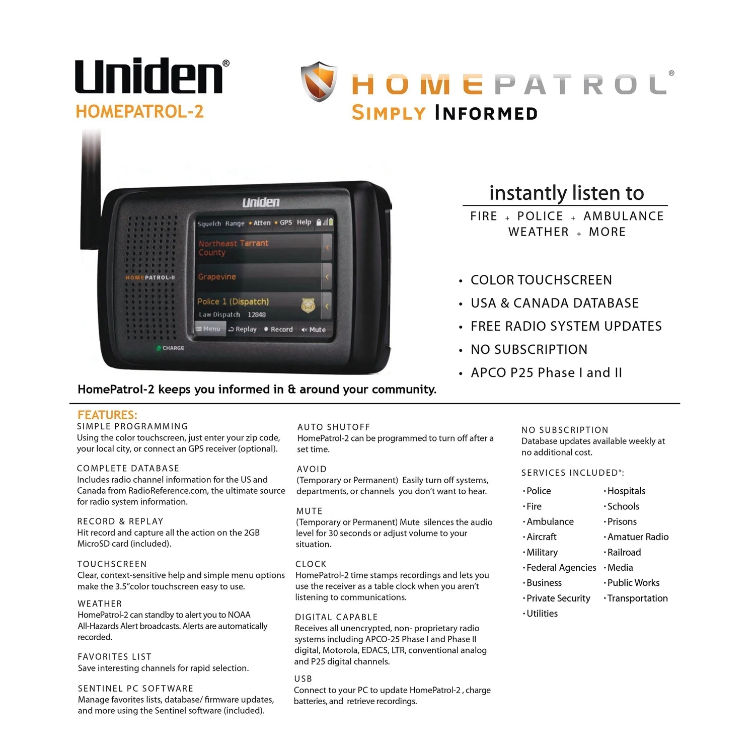 Uniden HomePatrol 2 Handheld Scanner, HomePatrol-2