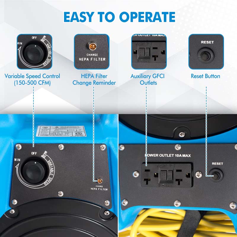 Hepa Air Scrubber For Industrial Commercial Heavy Duty Air Cleaner Negative Air Machine Etl Certified Air Purifier