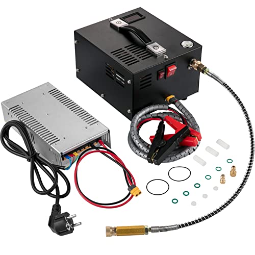 VEVOR PCP Air Compressor, Auto-stop Powered by DC 12V Car or Home AC 110V/220V, 4500Psi/30Mpa/300Bar w/Built-in Water/Oil Adapter &amp; Cooling Fan for Paintball, Scuba, Air Rifle