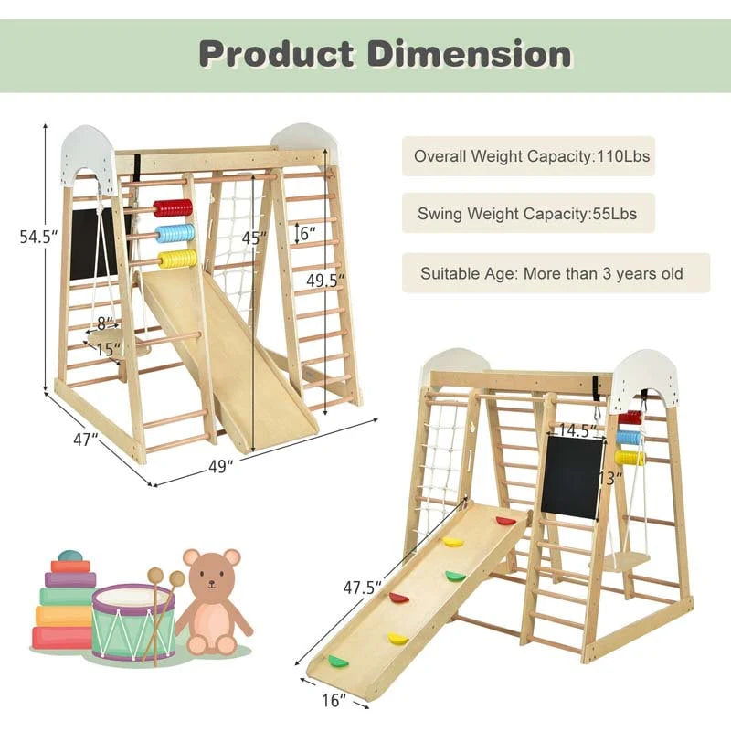 8 In 1 Wooden Climbing Toys For Toddlers Kids Indoor Playground Jungle Gym Climber Playset With Slide