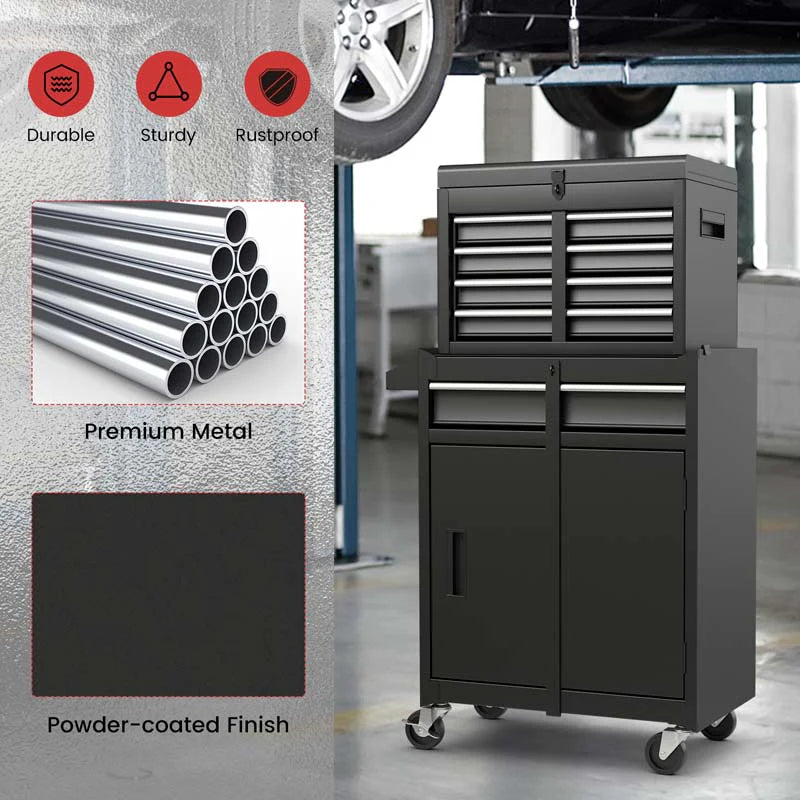 2 In 1 Rolling Tool Chest 5 Drawer Tool Storage Cabinet With Wheels Adjustable Shelf Tool Box Organizer For Garage Warehouse Workshop - Durable Tools For Home Projects