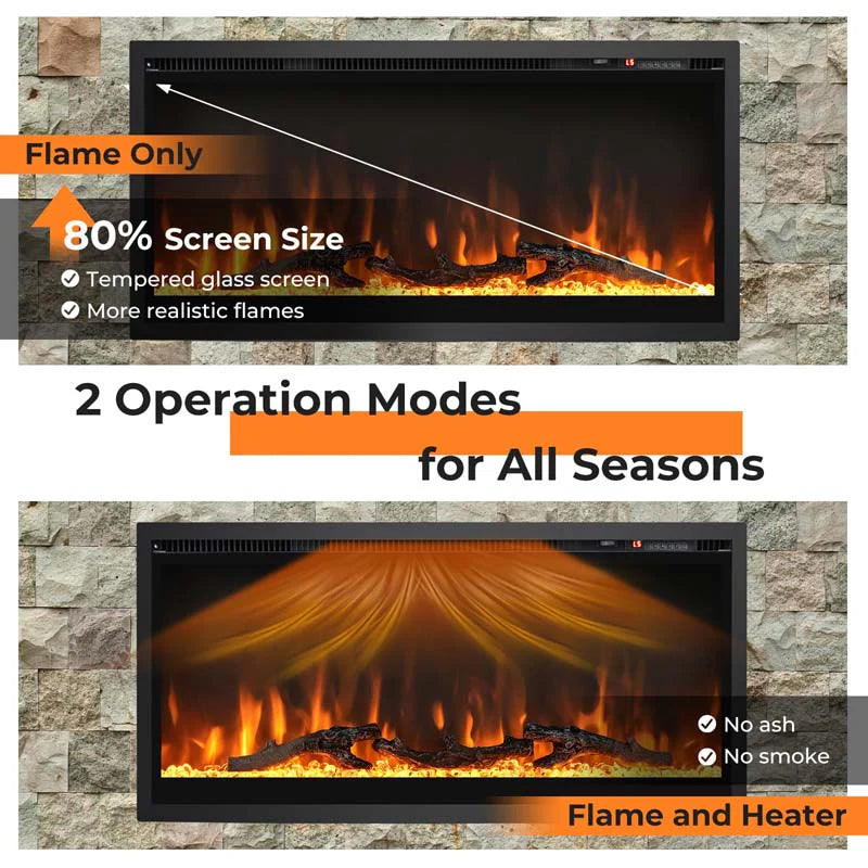 360390394203903950Quot Wide Electric Fireplace Recessedwall Mountedfreestanding 750W1500W Linear Fireplace Heater Insert With 9 Flame Color