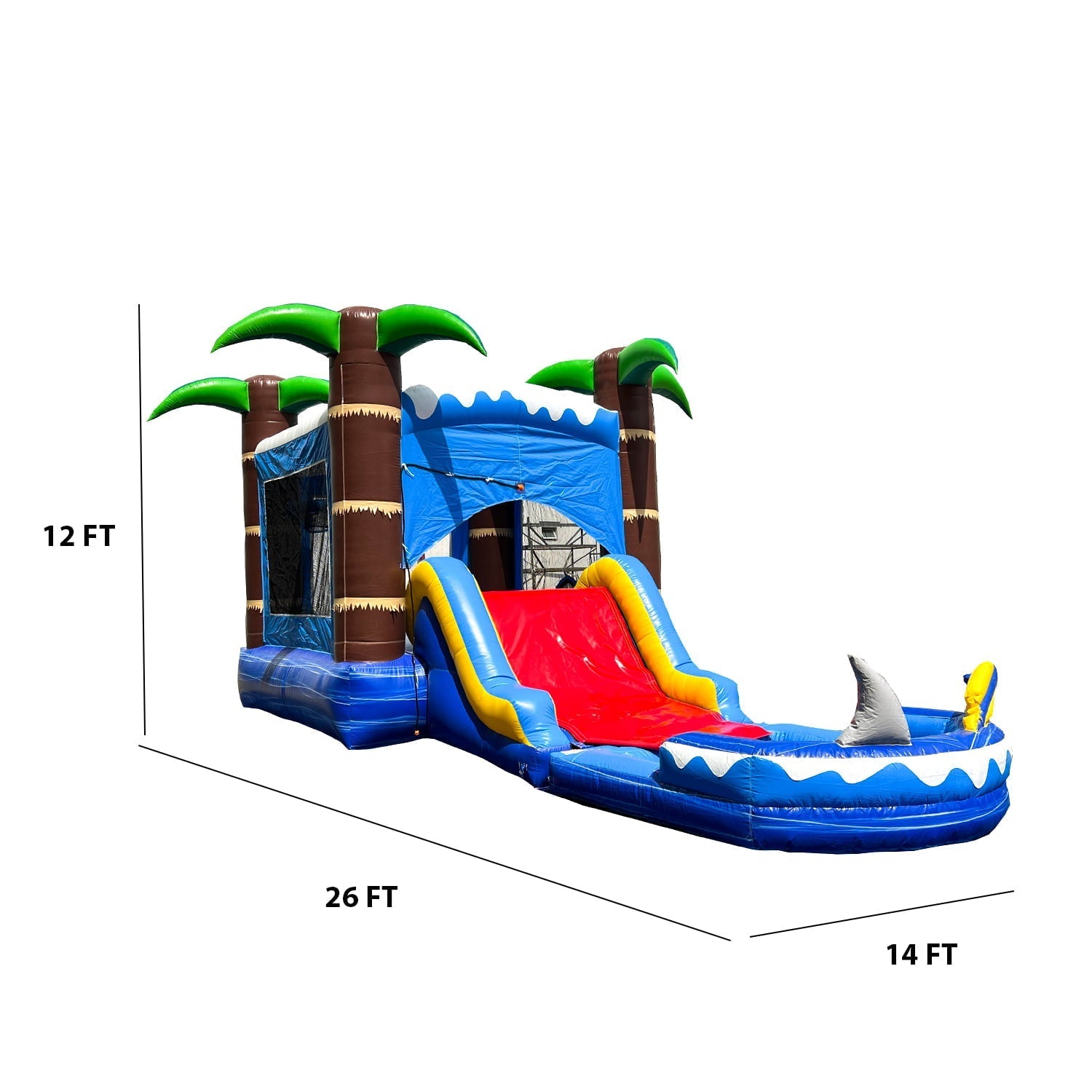 HeroKiddo Ocean Shark Inflatable Bounce House Water Slide Combo for Kids and Adults (with Splash Pool and Blower), Commercial Grade, Backyard Water Park, Wet Dry Use