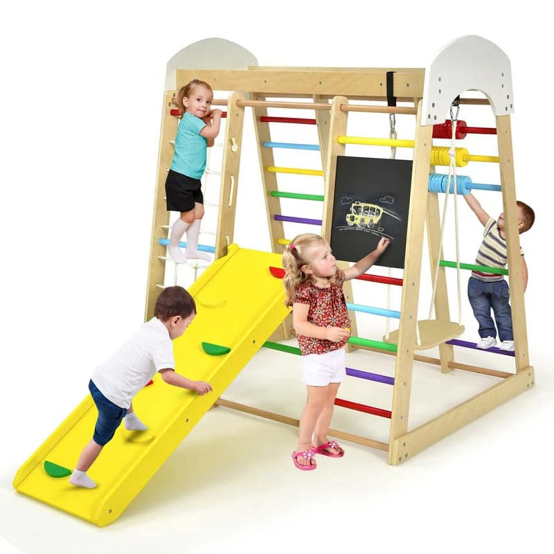 8 In 1 Wooden Climbing Toys For Toddlers Kids Indoor Playground Jungle Gym Climber Playset With Slide