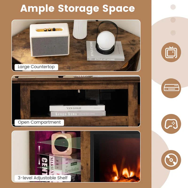 Modern Corner Fireplace Tv Stand With Led Lights For Tvs Up To 50Quot Entertainment Center With Electric Fireplace Amp App Control