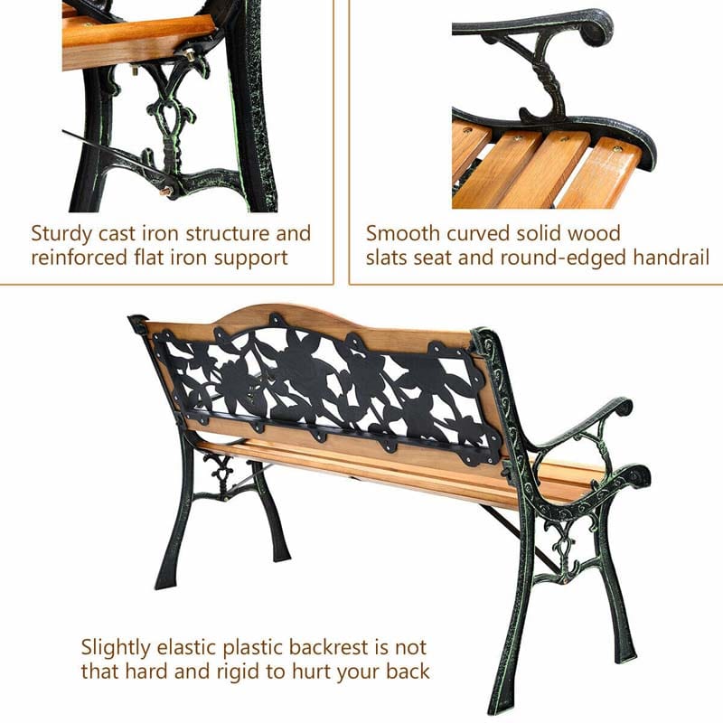 50Quot Garden Park Bench Cast Iron Amp Hardwood Weatherproof Outdoor Bench Patio Porch Loveseat Chair - Comfortable And Ergonomic Design