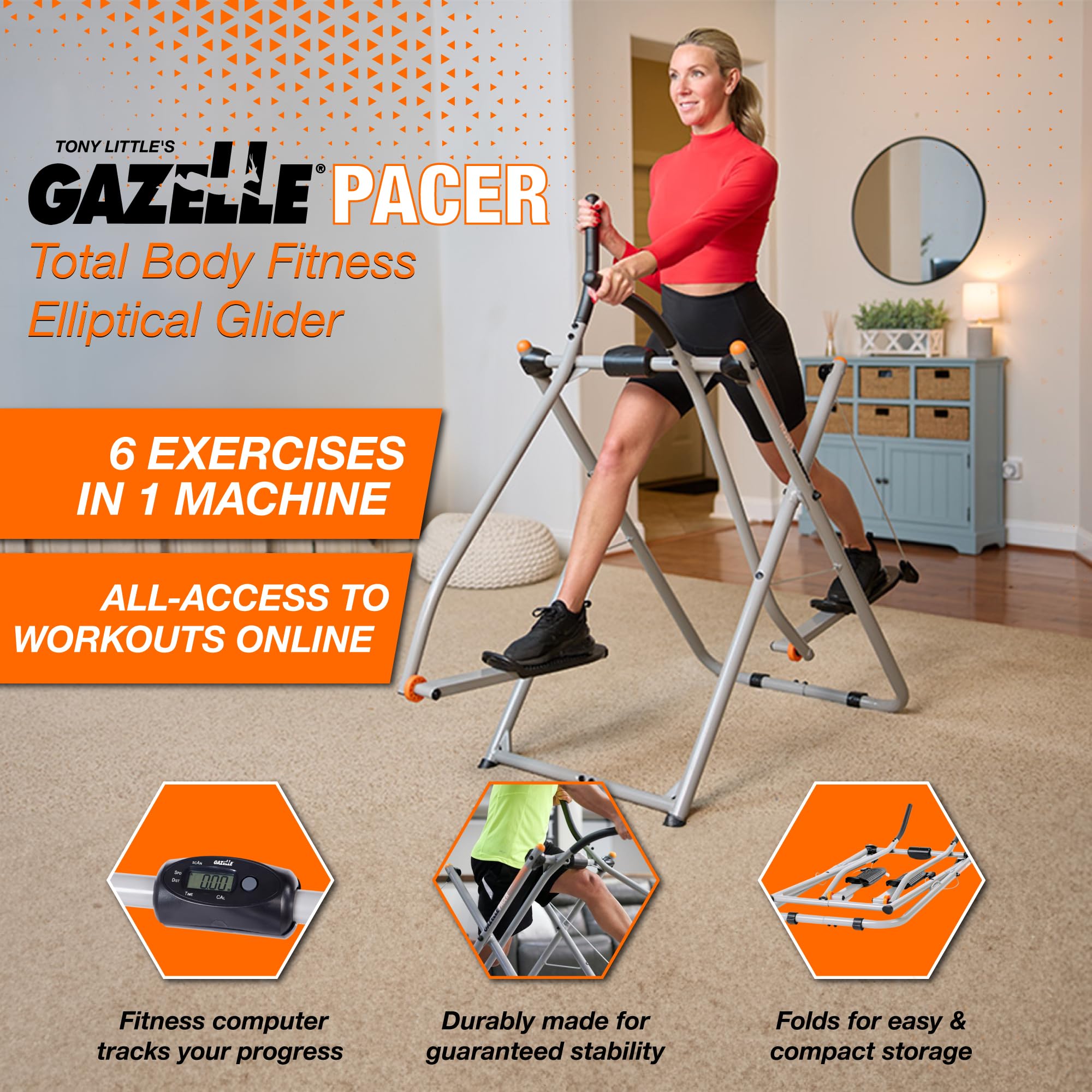 Gazelle Tony Little Total Body Fitness Workout Exercise Elliptical Glider Supports 250-300lbs with Low-Impact Design for Home Gym