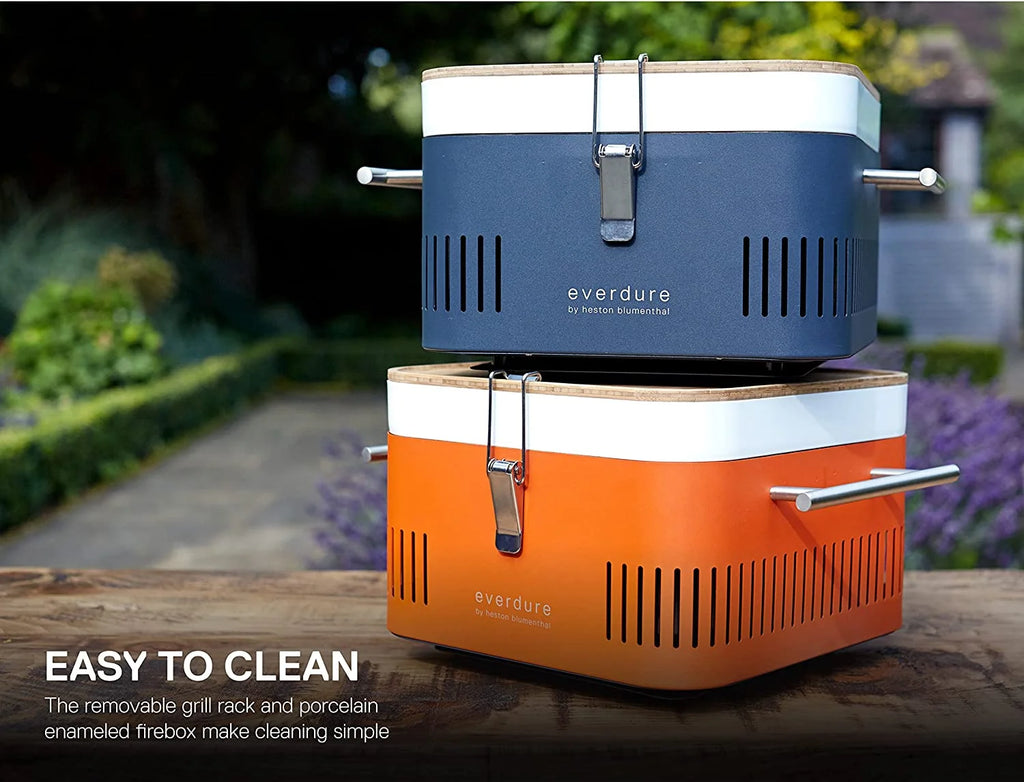 Everdure CUBE Charcoal Grill with Cool Touch Handles, Storage Container and Bamboo Serving Board