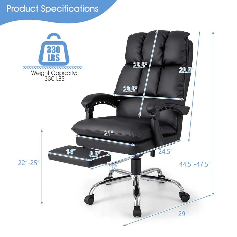 Adjustable Executive Office Reclining Chair With Retractable Footrest 330 Lbs Pu Leather Swivel Computer Desk Chair For Office Home - Comfortable And Ergonomic Design