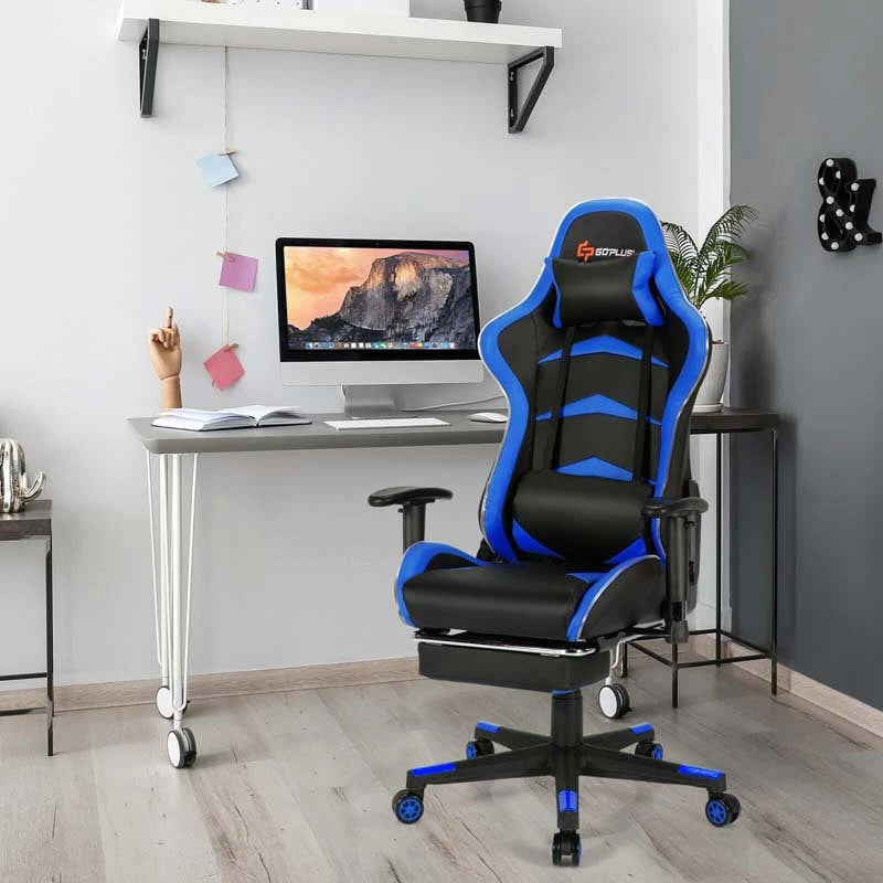 Led Massage Gaming Chair Height Adjustable Racing Computer Office Chair With Footrest Ergonomic High Back Pu Swivel Game Chair - Comfortable And Ergonomic Design