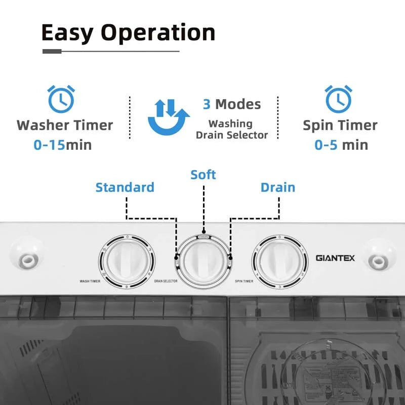 22 Lbs 2 In 1 Portable Washing Machine With Drain Pump Twin Tub Top Load Washer Dryer Combo For Rv Apartment