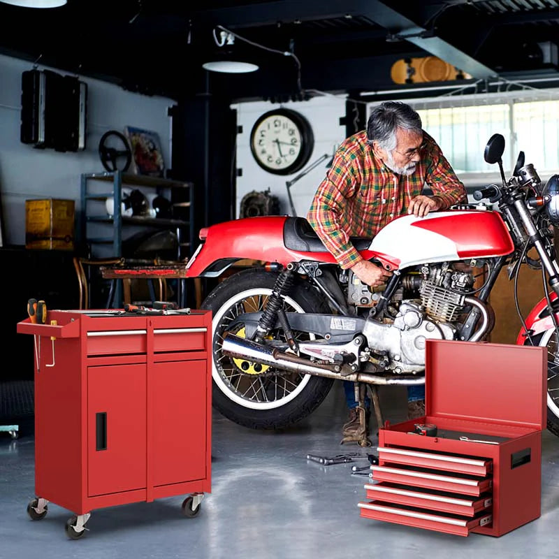 2 In 1 Rolling Tool Chest 5 Drawer Tool Storage Cabinet With Wheels Adjustable Shelf Tool Box Organizer For Garage Warehouse Workshop - Durable Tools For Home Projects