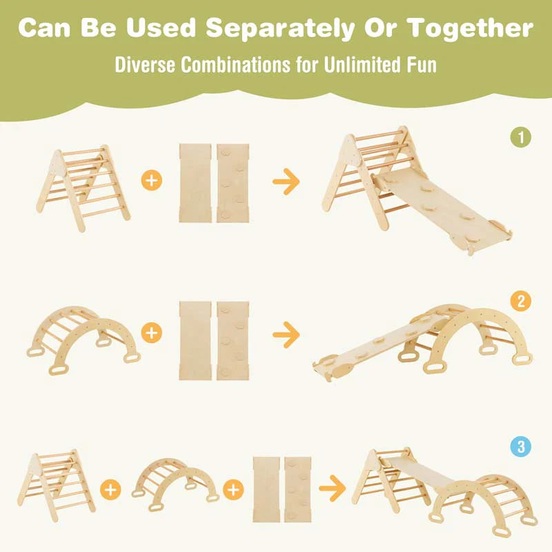 5 In 1 Montessori Wooden Climbing Toys For Toddlers Arch Climber Ladder With Sliding Ramp Kids Triangle Climber Play Gym Set - High Quality Set For Everyday Use