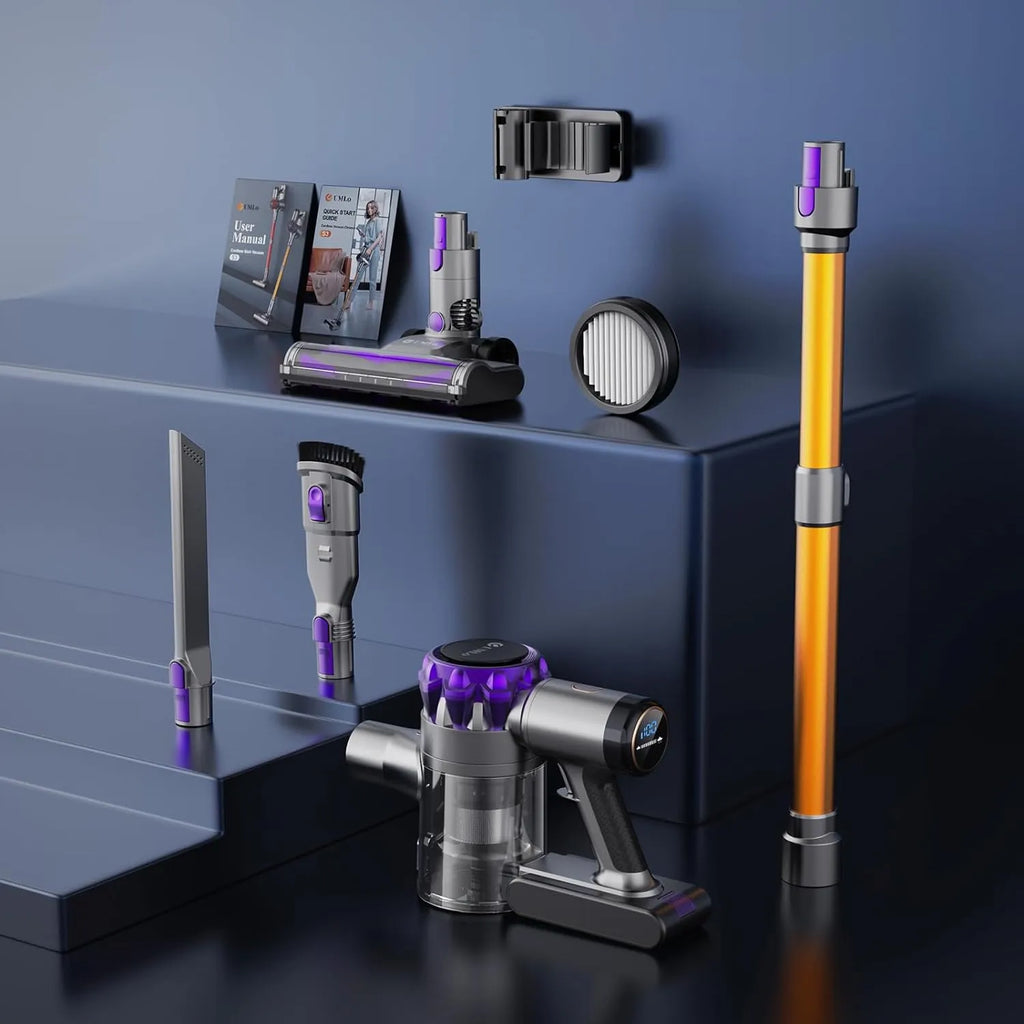Cordless Vacuum Cleaner, 300W 30Kpa Powerful Stick Vacuum with LED Display, Rechargeable Cordless Vacuum Max 55Min Runtime, Free Standing
