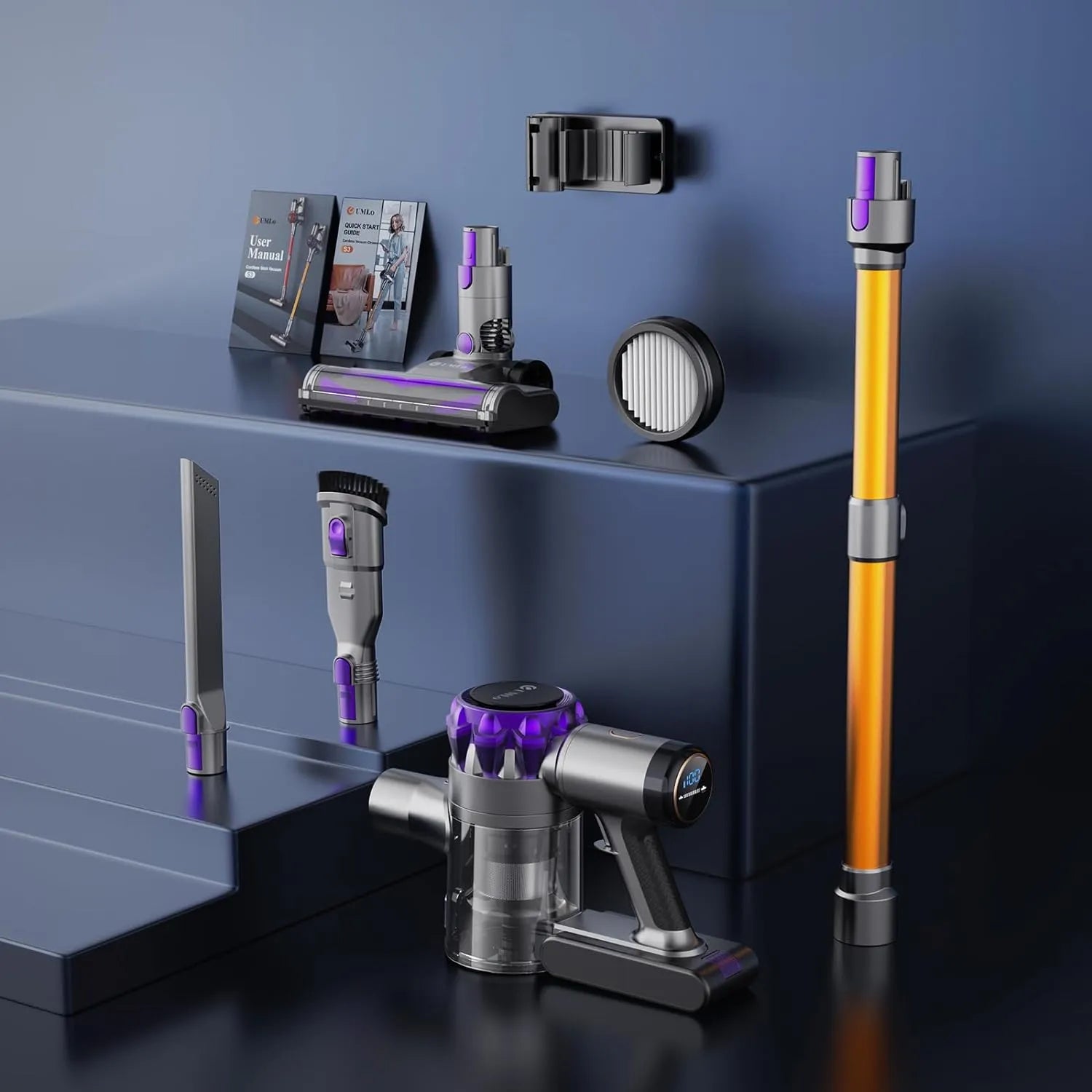 Cordless Vacuum Cleaner, 300W 30Kpa Powerful Stick Vacuum with LED Display, Rechargeable Cordless Vacuum Max 55Min Runtime, Free Standing