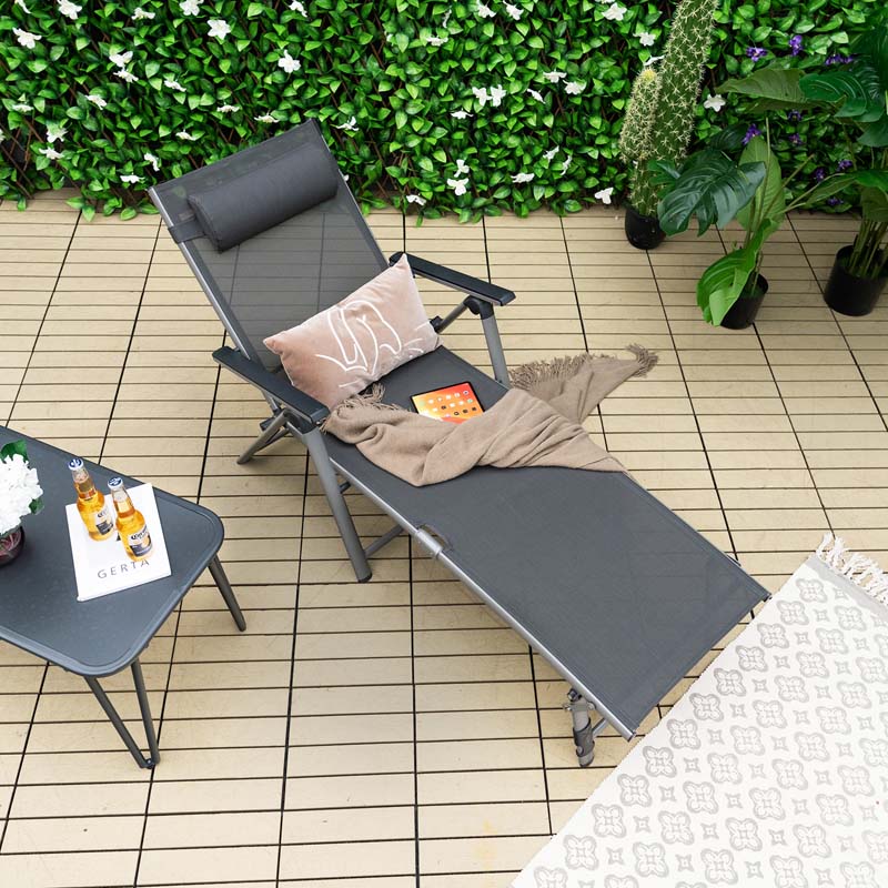 Folding Aluminum Chaise Lounge Chair With Quick Drying Fabric 8 Position Outdoor Lounge Recliner - Comfortable And Ergonomic Design