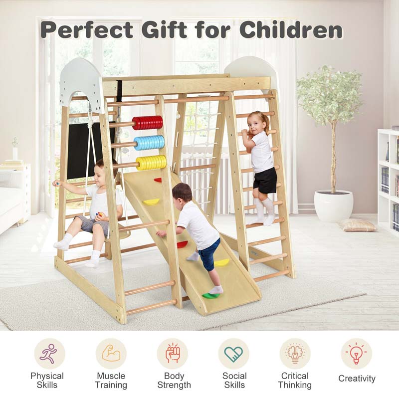 8 In 1 Wooden Climbing Toys For Toddlers Kids Indoor Playground Jungle Gym Climber Playset With Slide