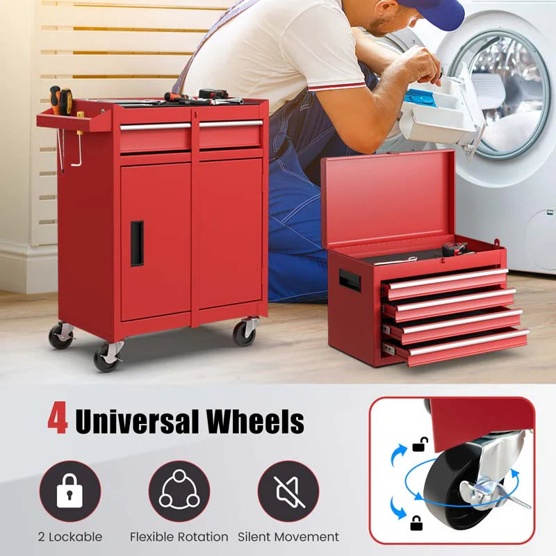 2 In 1 Rolling Tool Chest 5 Drawer Tool Storage Cabinet With Wheels Adjustable Shelf Tool Box Organizer For Garage Warehouse Workshop - Durable Tools For Home Projects