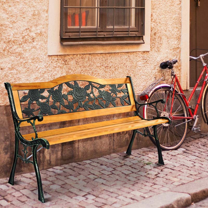 50Quot Garden Park Bench Cast Iron Amp Hardwood Weatherproof Outdoor Bench Patio Porch Loveseat Chair - Comfortable And Ergonomic Design