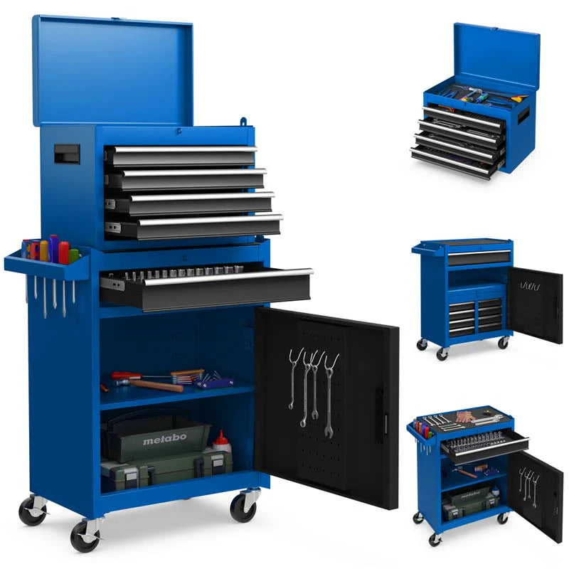 2 In 1 Rolling Tool Chest 5 Drawer Tool Storage Cabinet With Wheels Adjustable Shelf Tool Box Organizer For Garage Warehouse Workshop - Durable Tools For Home Projects