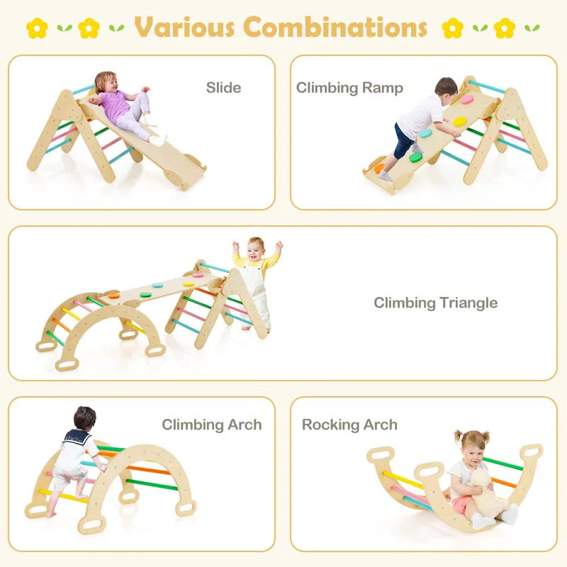 5 In 1 Montessori Wooden Climbing Toys For Toddlers Arch Climber Ladder With Sliding Ramp Kids Triangle Climber Play Gym Set - High Quality Set For Everyday Use