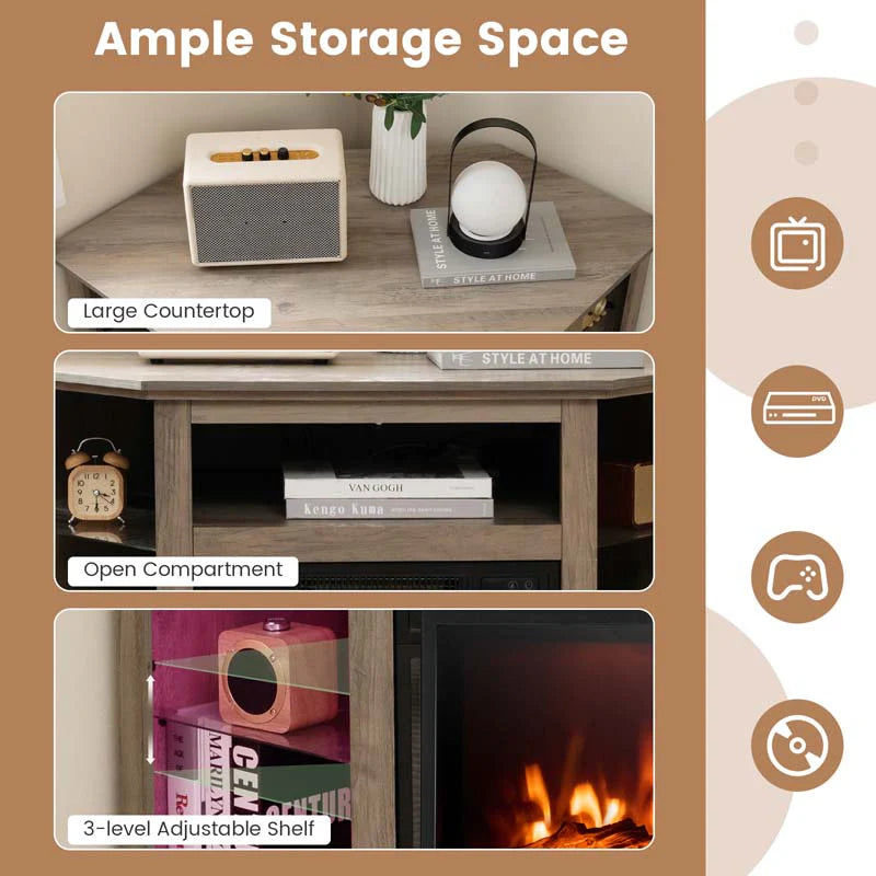 Modern Corner Fireplace Tv Stand With Led Lights For Tvs Up To 50Quot Entertainment Center With Electric Fireplace Amp App Control