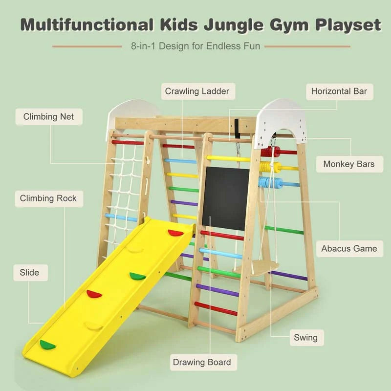 8 In 1 Wooden Climbing Toys For Toddlers Kids Indoor Playground Jungle Gym Climber Playset With Slide