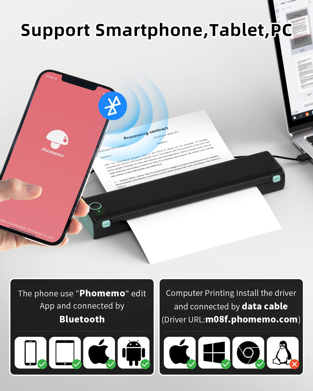 Phomemo Portable Printer Wireless for Travel, Bluetooth Mobile Printer Support 8.5" X 11" US Letter