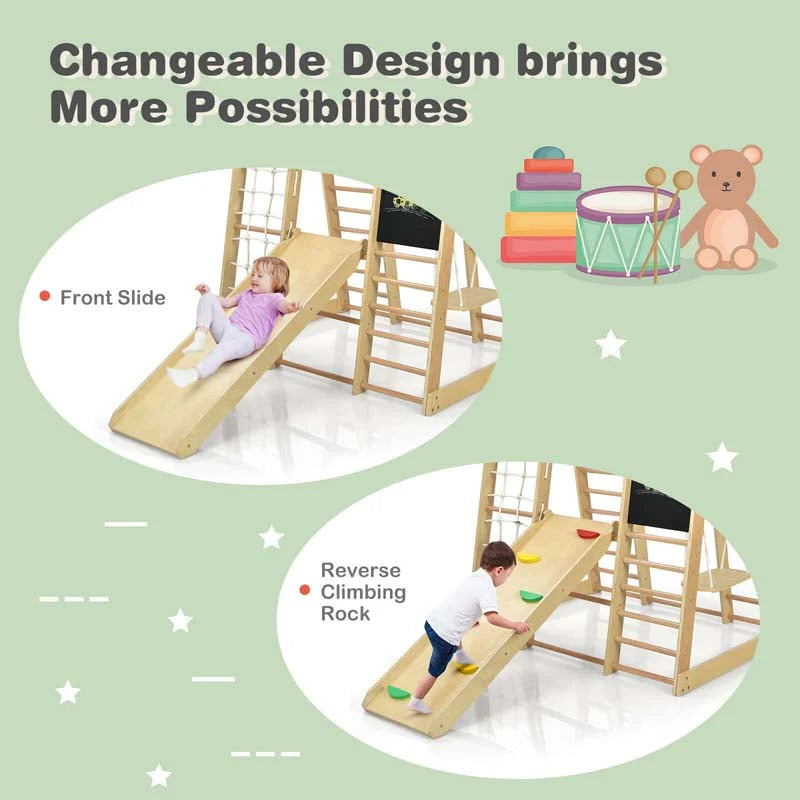 8 In 1 Wooden Climbing Toys For Toddlers Kids Indoor Playground Jungle Gym Climber Playset With Slide