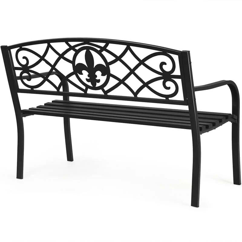 50Quot Weatherproof Outdoor Patio Bench With Pattern Backrest Heavy Duty Metal Park Bench For Garden Backyard Porch