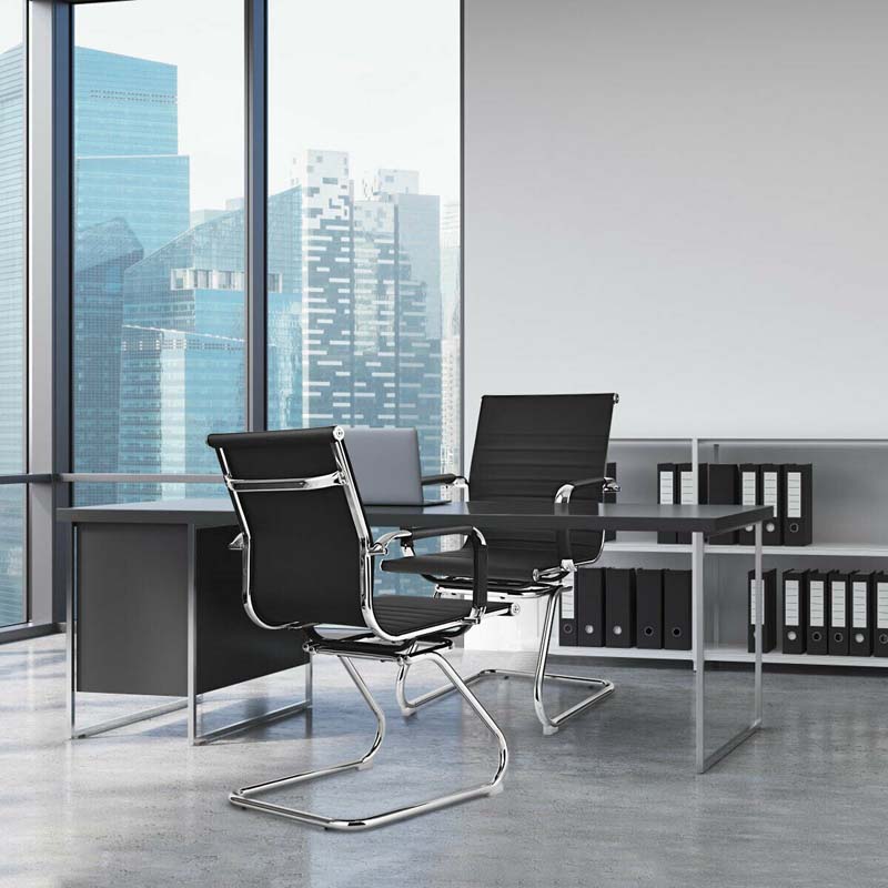 Set Of 2 Sled Base Office Chair Heavy Duty Conference Chair Pu Leather Guest Chairs For Guest Reception - High Quality Set For Everyday Use