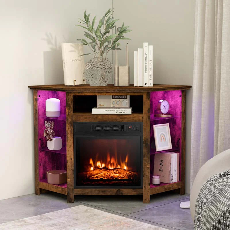Modern Corner Fireplace Tv Stand With Led Lights For Tvs Up To 50Quot Entertainment Center With Electric Fireplace Amp App Control