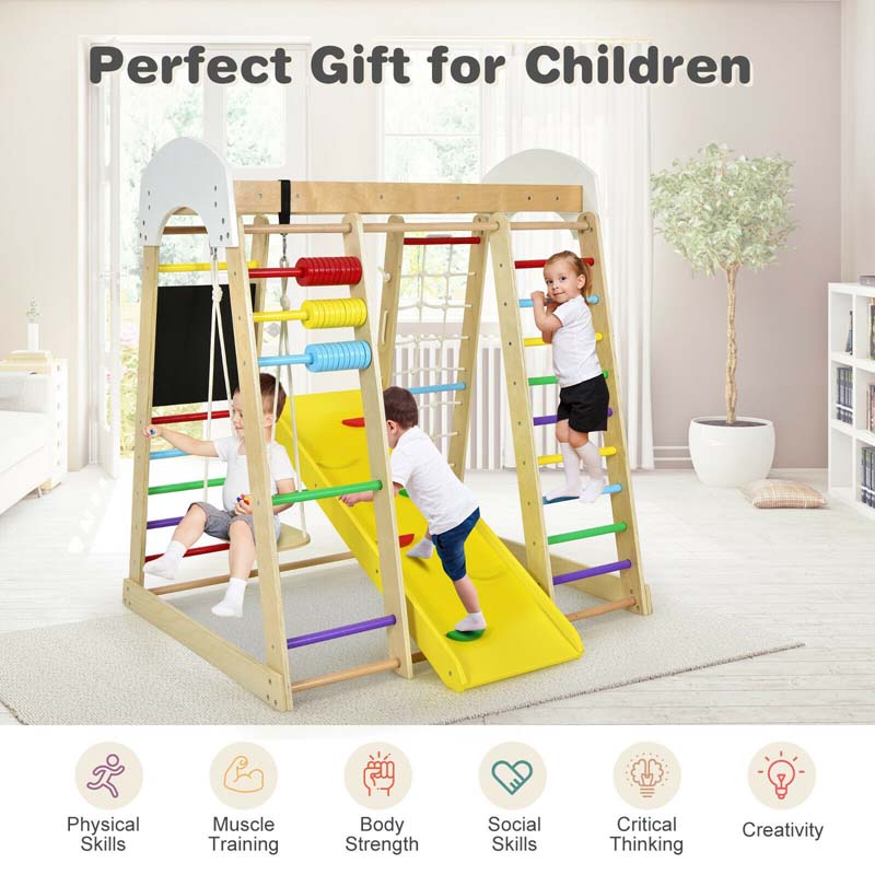 8 In 1 Wooden Climbing Toys For Toddlers Kids Indoor Playground Jungle Gym Climber Playset With Slide