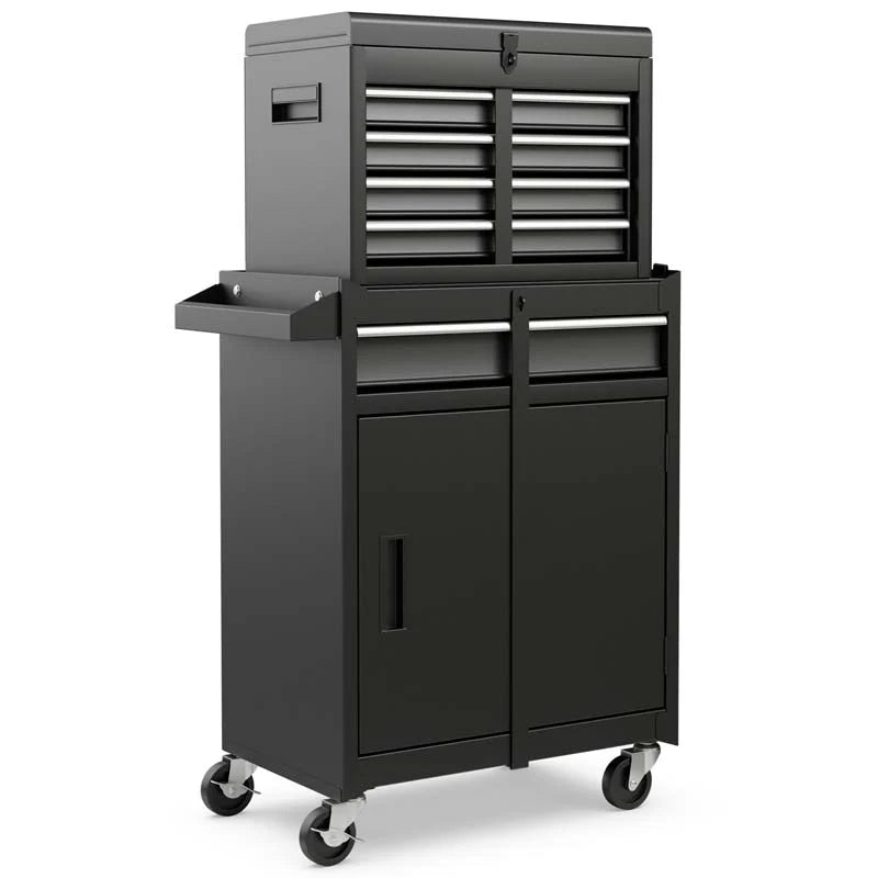 2 In 1 Rolling Tool Chest 5 Drawer Tool Storage Cabinet With Wheels Adjustable Shelf Tool Box Organizer For Garage Warehouse Workshop - Durable Tools For Home Projects