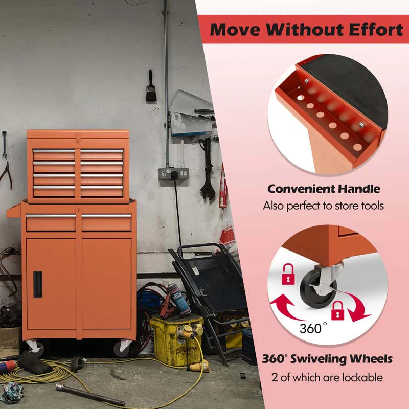 2 In 1 Rolling Tool Chest 5 Drawer Tool Storage Cabinet With Wheels Adjustable Shelf Tool Box Organizer For Garage Warehouse Workshop - Durable Tools For Home Projects