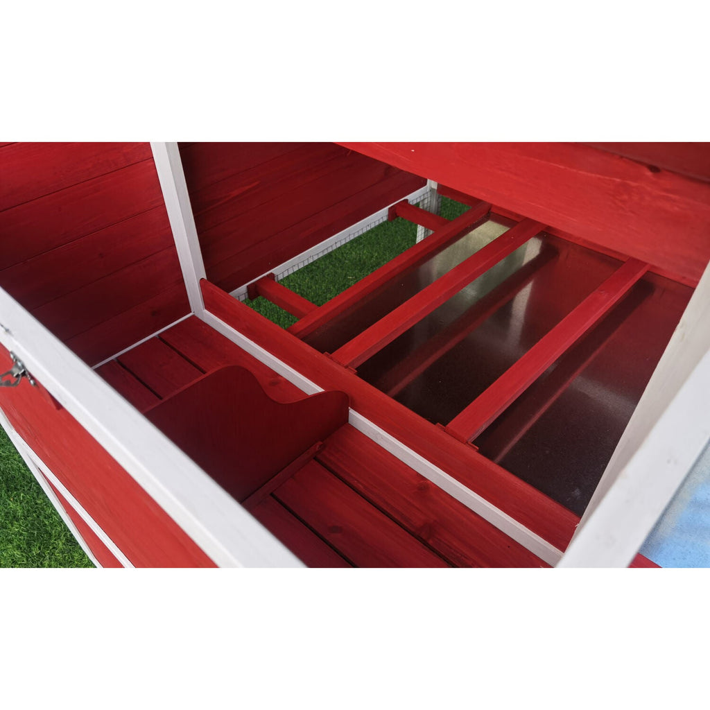 Hanover Outdoor Elevated Wooden Chicken Coop with Ramp, Wire Mesh Run, Waterproof Roof, Removable Tray, and External Door- HANCC0105-RED