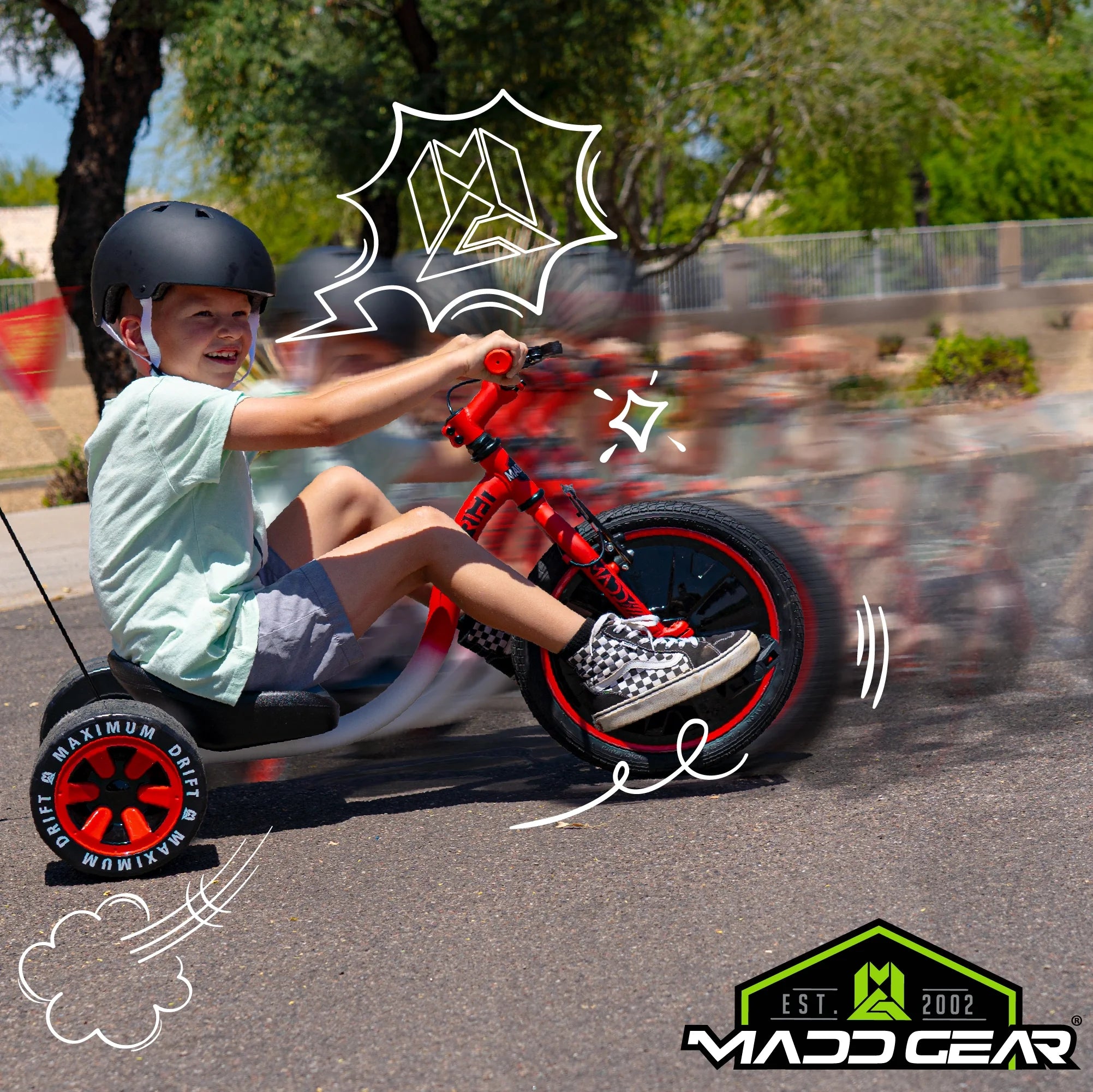Madd Gear Drift Trike Strong Steel Frame Tricycle Adjustable Seat Black Green Machine 5 Years & up