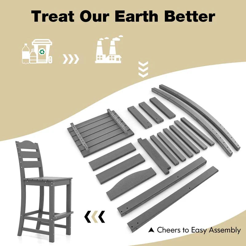 Outdoor Hdpe Bar Stool Patio Tall Bar Chair With Backrest And Footrest 30 Inches Counter Height Barstools For Garden Backyard - Comfortable And Ergonomic Design