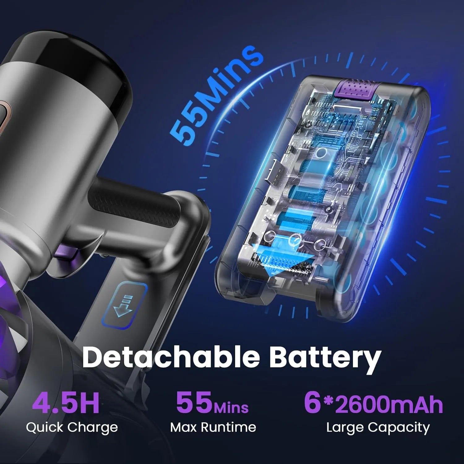 Cordless Vacuum Cleaner, 300W 30Kpa Powerful Stick Vacuum with LED Display, Rechargeable Cordless Vacuum Max 55Min Runtime, Free Standing