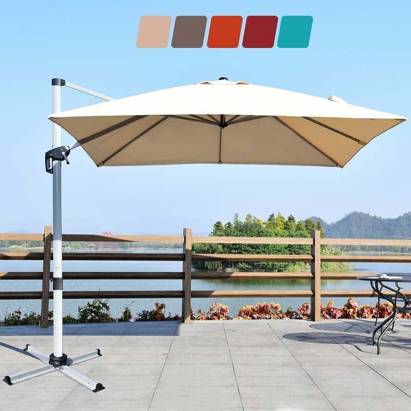 10 Ft 360 Degree Tilt Aluminum Square Large Outdoor Patio Offset Cantilever Umbrella For Pool Deck Backyard